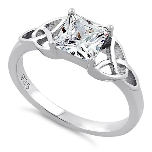 Sterling Silver Celtic Princess-Cut CZ Ring