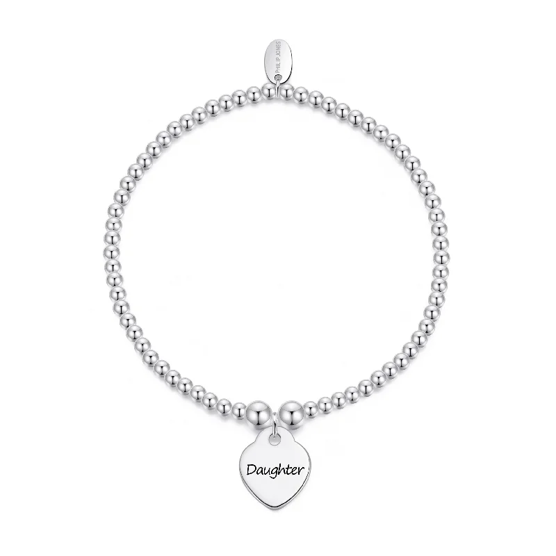 Daughter Heart Charm Beaded Stretch Bracelet