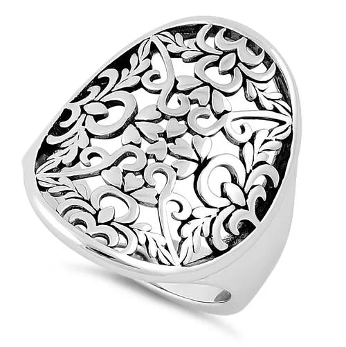 Sterling Silver Extravagant Hearts & Vines Ring