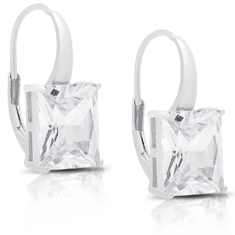 Dolce Giavonna Sterling Silver Cubic Zirconia Square Leverback Earrings