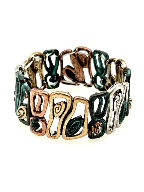 Patina Stretch Bracelet - Mixed Shapes Design 26