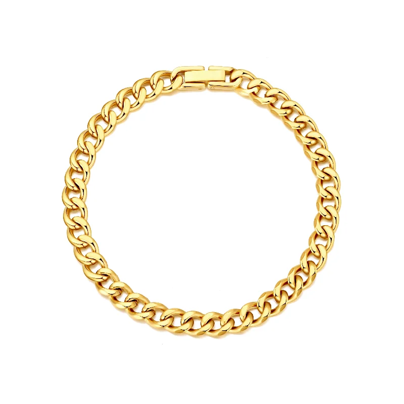 Men's 6mm Gold Plated Stainless Steel 7.5-8.5 Inch Curb Chain Bracelet