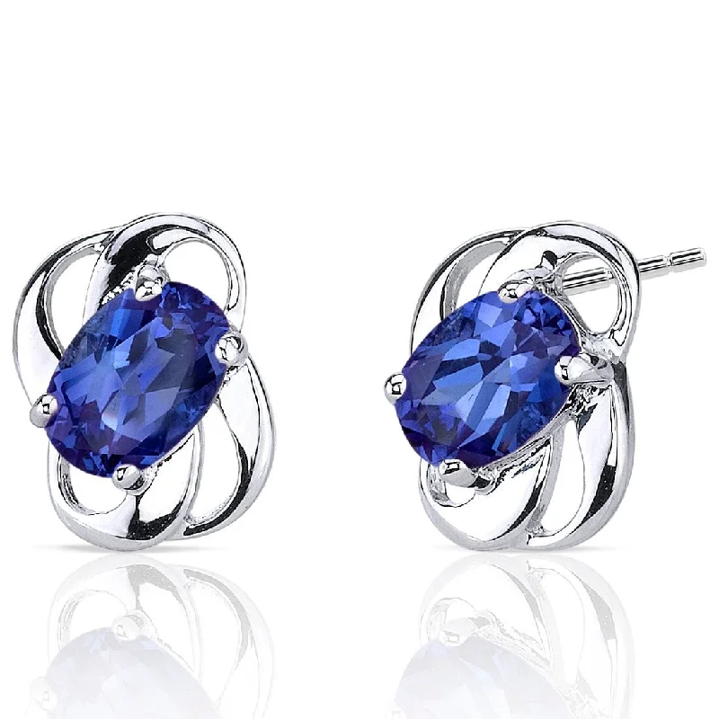 Sterling Silver 2ct Created Sapphire Oval Stud Earrings