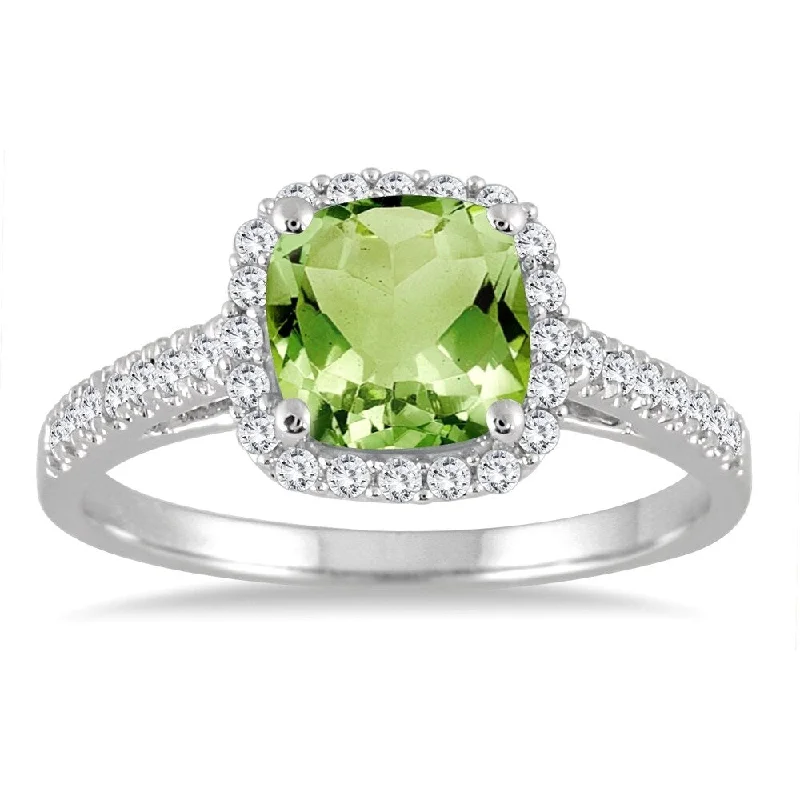 Peridot and Diamond Ring in 10K White Gold