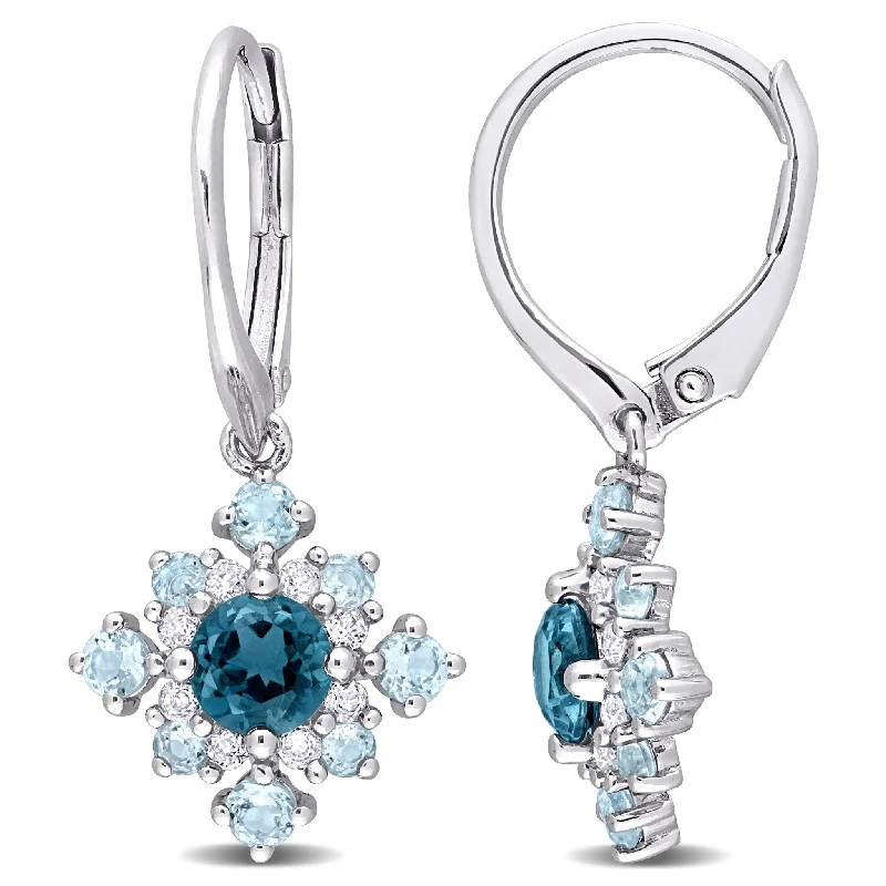 Miadora 2 5/8ct TGW London and Sky Blue Topaz and White Topaz Earrings Sterling Silver