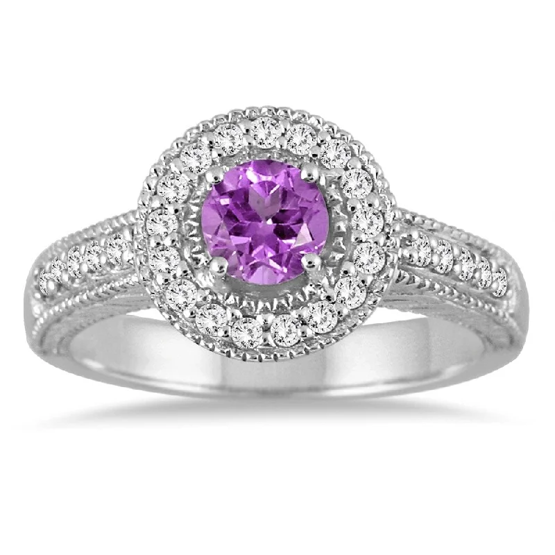 1/2 Carat Amethyst and Diamond Ring in 10K White Gold