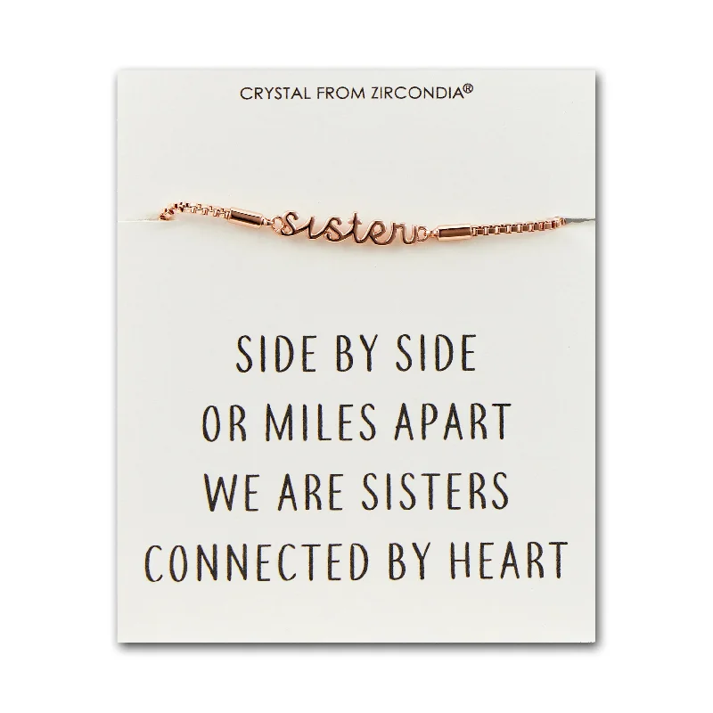 Rose Gold Plated Sister Bracelet with Quote Card Created with Zircondia® Crystals