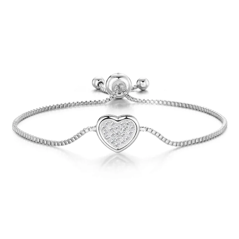 Silver Plated Pave Heart Friendship Bracelet Created with Zircondia® Crystals