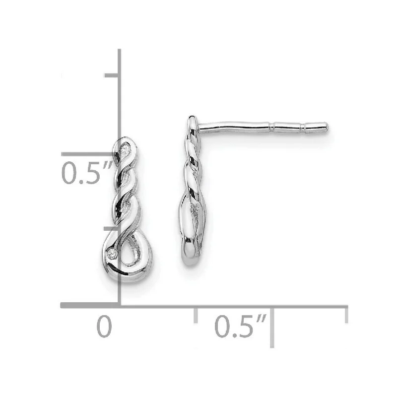 Curata 925 Sterling Silver Diamond Swirl Bar Drop Post Earrings