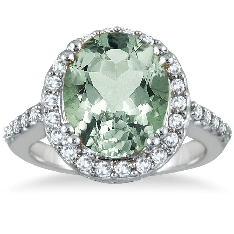 5 Carat Green Amethyst and Diamond Ring in 14K White Gold