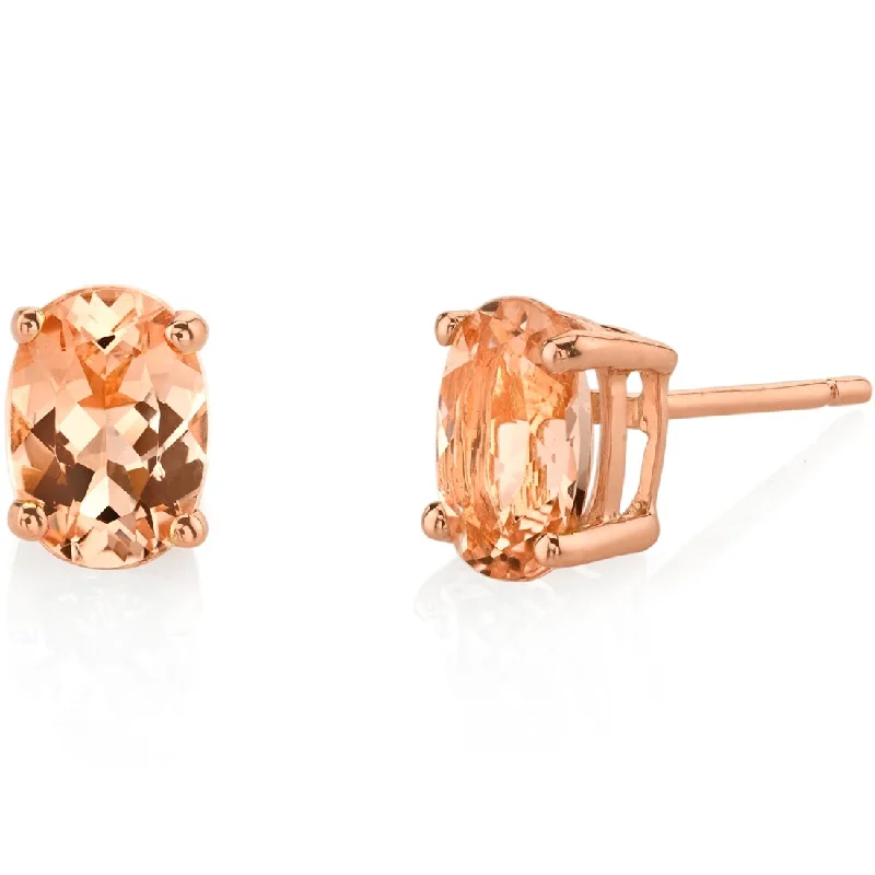 14k Rose Gold Morganite Stud Earrings 1.5 ct Oval Shape