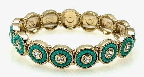 Metal beaded stretch bracelet with crystals - Green