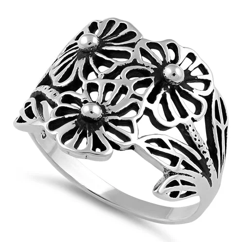 Sterling Silver Flowers Ring