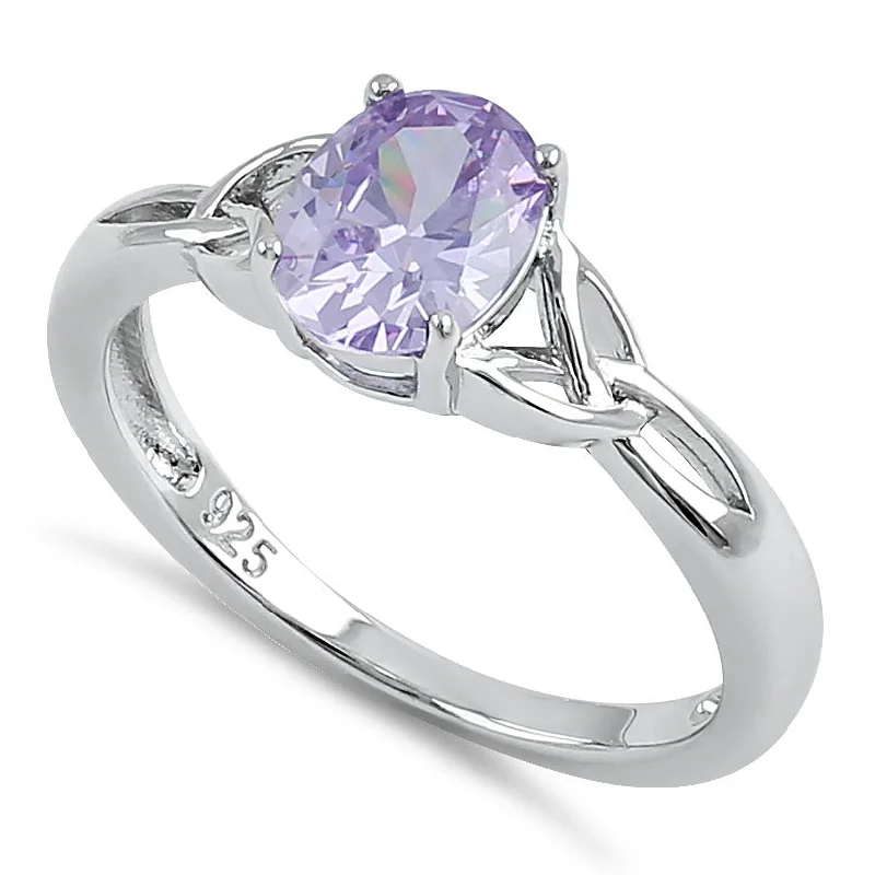 Sterling Silver Charmed Lavender Oval  CZ Ring