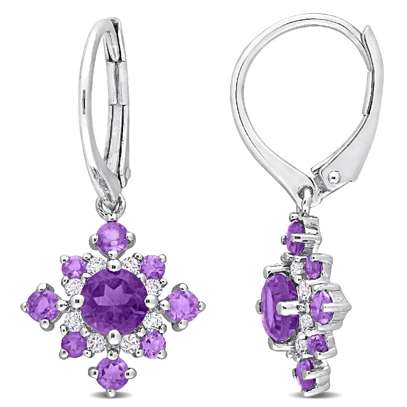 Miadora 2 1/10ct TGW Amethyst and White Topaz Earrings Sterling Silver