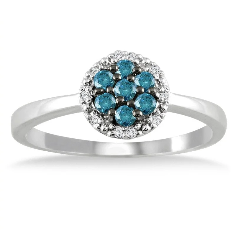 Marquee 1/4 Carat TW Blue and White Diamond Ring in 10K White Gold