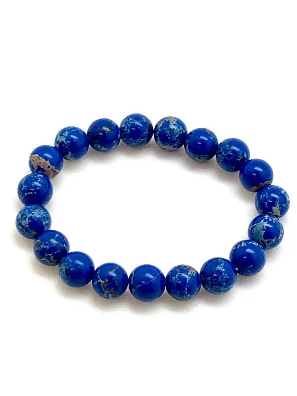 Genuine Stone Bracelet 8 and 10mm Bead Size - Navy Blue Emperor