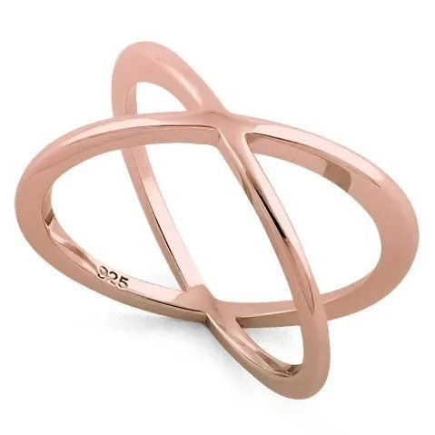 Sterling Silver Rose Gold Plated Overlapping X Ring