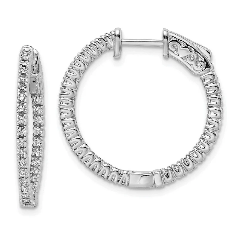 Curata 925 Sterling Silver Hinged Polished Safety clasp CZ Cubic Zirconia Round Hoop Earrings - 20x20mm