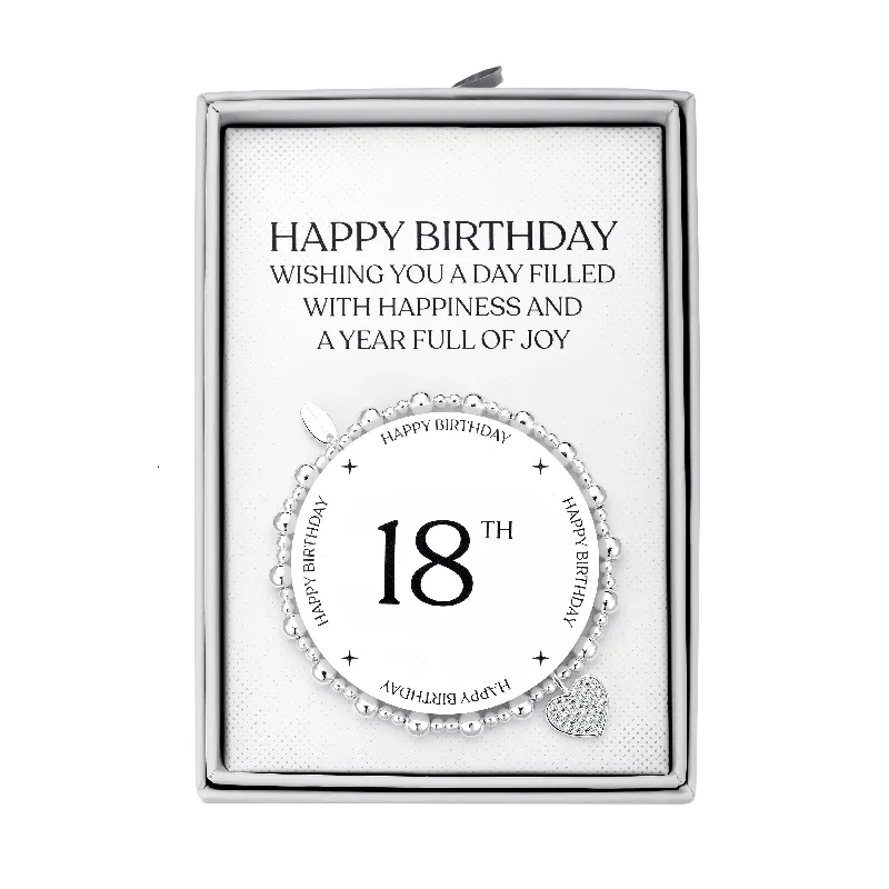 18th Birthday Heart Charm Stretch Bracelet with Quote Gift Box