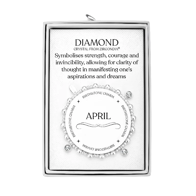 April (Diamond) Birthstone Stretch Charm Bracelet with Quote Gift Box