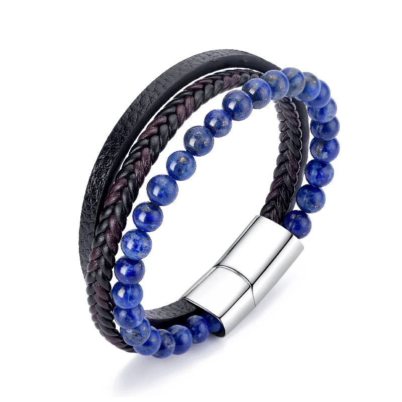 Men's Genuine Leather Lapis Bracelet