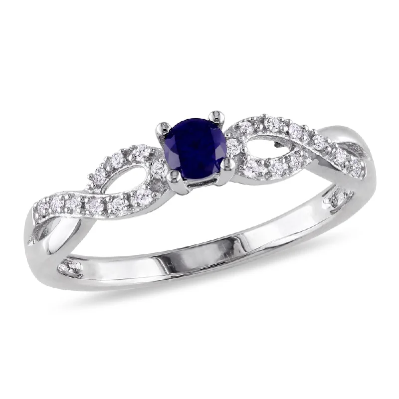 Miadora Silver Created Sapphire and 1/10ct TDW Diamond Ring (H-I, I2-I3)