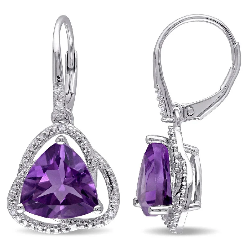 Miadora Sterling Silver Amethyst and Diamond Accent Dangle Earrings