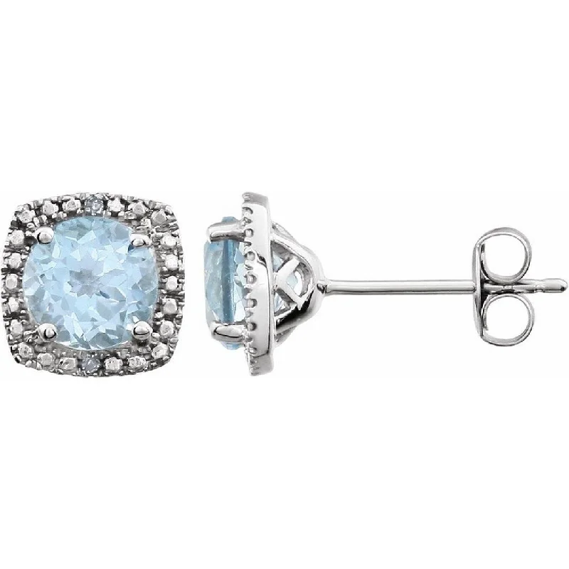 Curata 925 Sterling Silver Round 6mm Sky Blue Topaz Polished .015 Dwt Diamond Halo Earrings