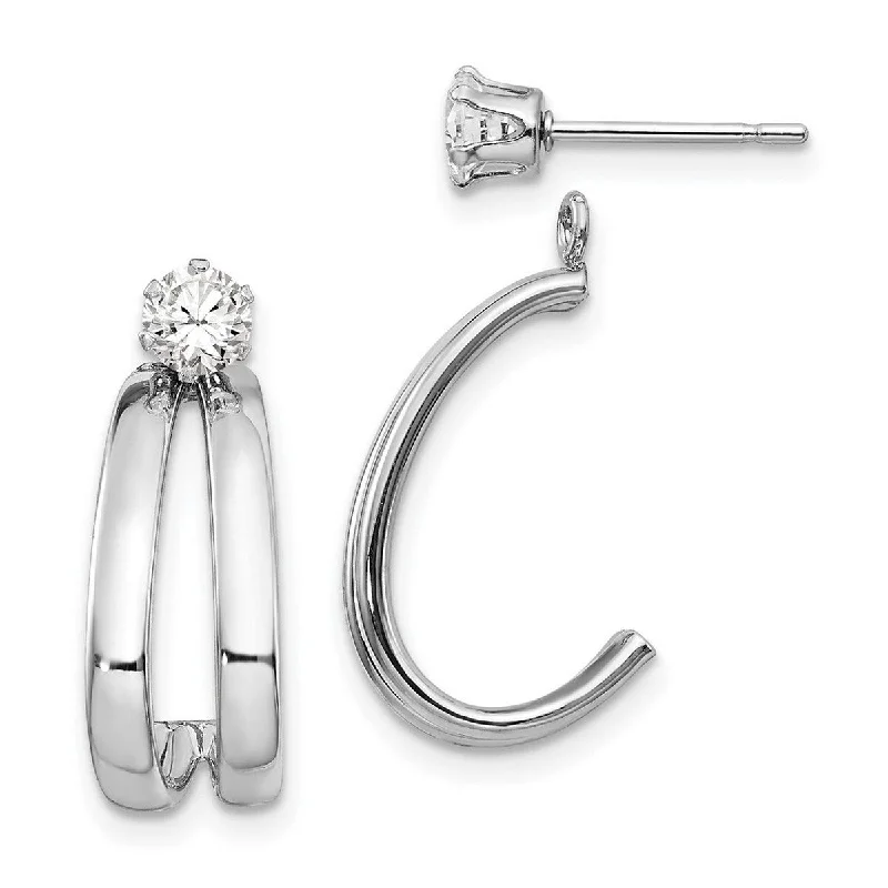 Curata 14k White Gold Post Earrings Polished With CZ Cubic Zirconia Stud Earrings Jackets - 18x9mm Wide