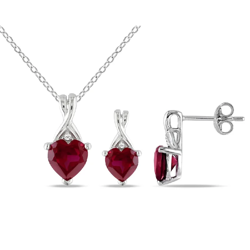 Miadora Created Ruby and Diamond Accent Twisted Heart Necklace and Earrings Set in Sterling Silver - Red