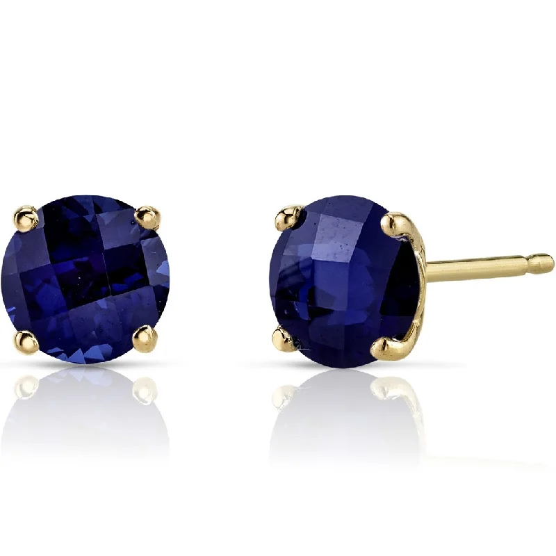 14k Yellow Gold Blue Sapphire Stud Earrings 2.26 ct Round Shape