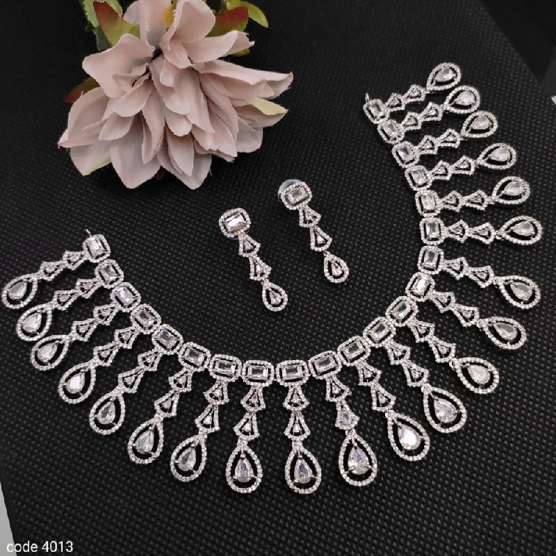 Aamrapali Silver Plated American Diamond Necklace Set