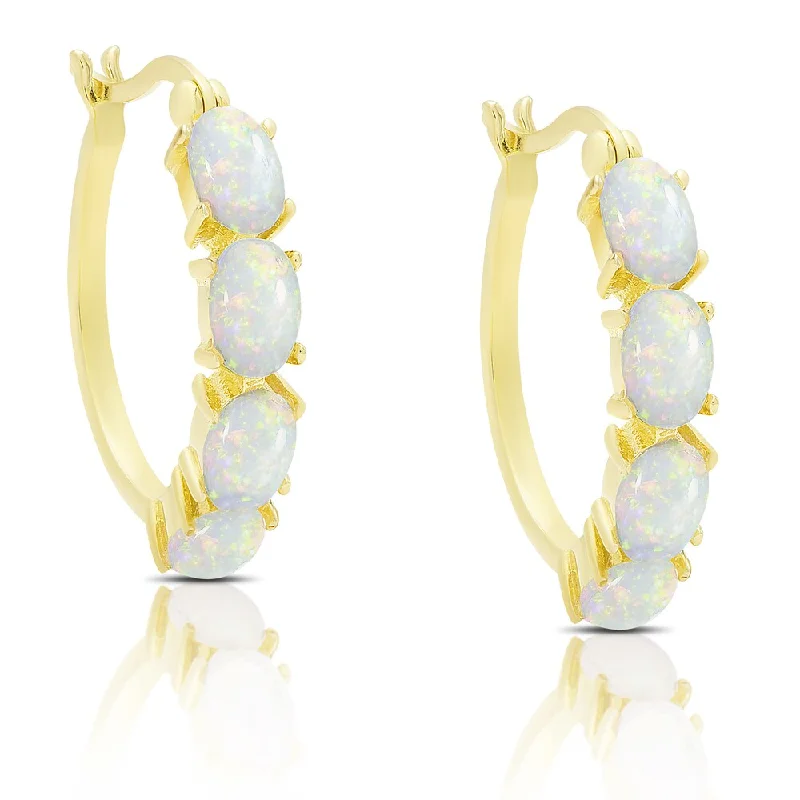 Dolce Giavonna Gold Over Sterling Silver Simulated Opal Hoop Earrings