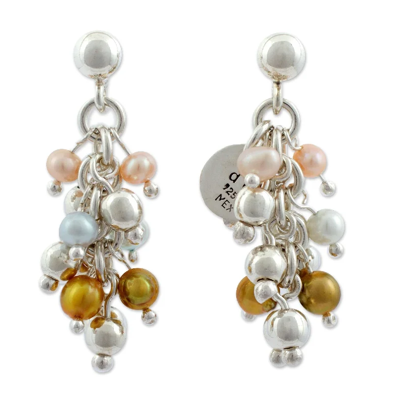 Novica Handmade Pearls Dance In The Aztec Sun Pearl Cluster Earrings