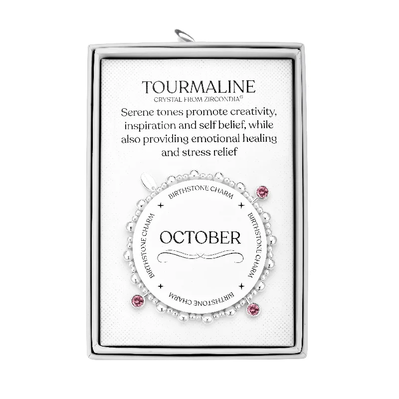 October (Tourmaline) Birthstone Stretch Charm Bracelet with Quote Gift Box