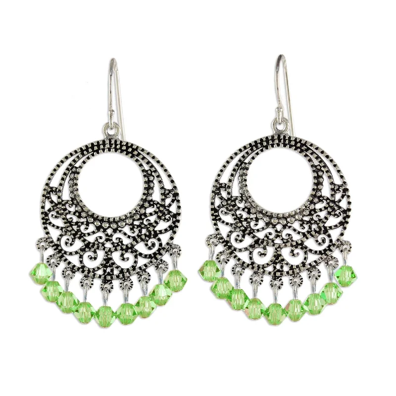 Novica Handmade Moroccan Mint Sterling Silver Chandelier Earrings