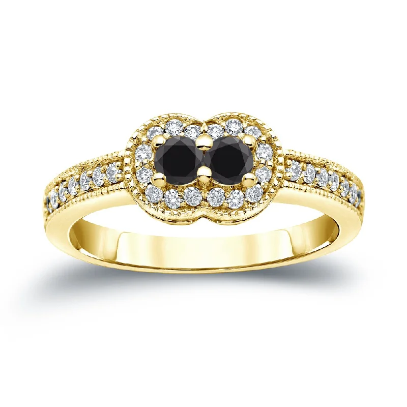 14k Gold Modern Round 1/2ct TDW 2-Stone Black Diamond Ring by Auriya (SI2-SI3)