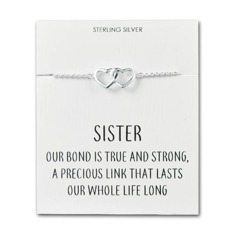 Sterling Silver Sister Quote Heart Link Bracelet