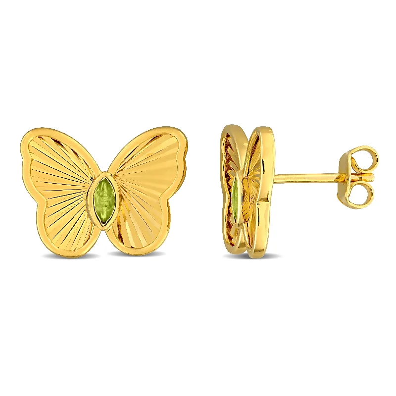 Miadora 1/5ct TGW Marquise-Cut Peridot Butterfly Stud Earrings in Yellow Plated Sterling Silver