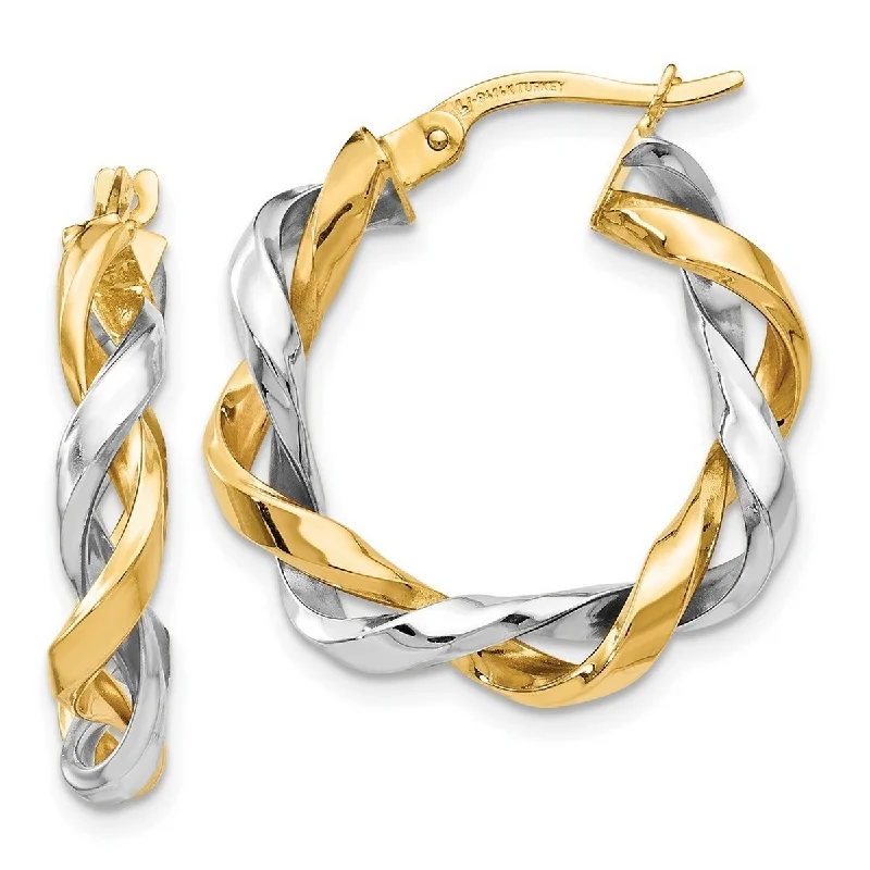 Curata 14k Two tone Gold Polished Twist 24x4mm Hoop Earrings