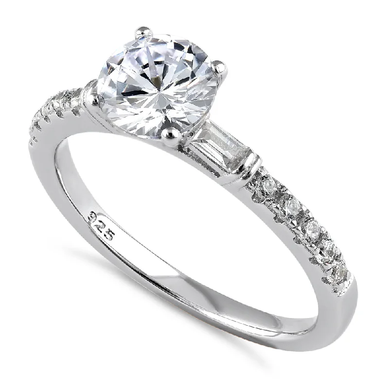 Sterling Silver Dazzling Solitaire Engagement CZ Ring