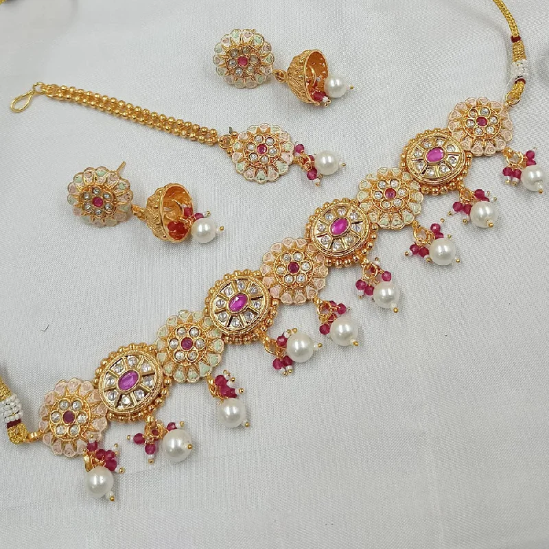 Padmawati Bangles Gold Plated Polki Kundan Stone And Pearls Meenakari Necklace Set