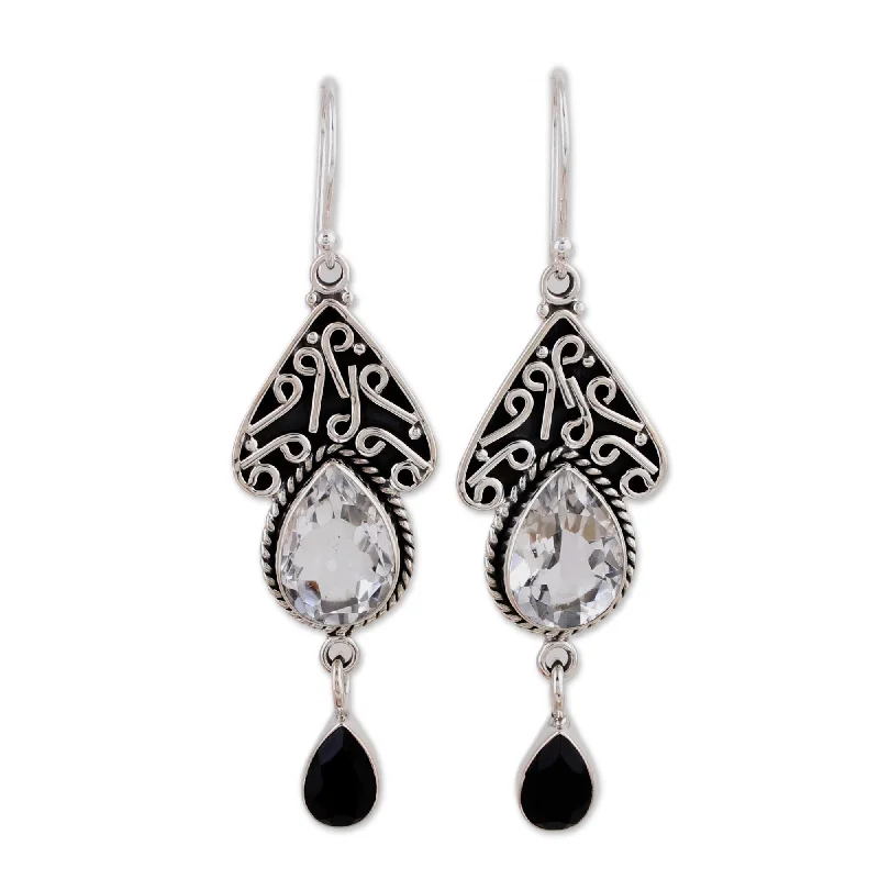 Novica Handmade Queen Of Jaipur Quartz And Onyx Dangle Earrings