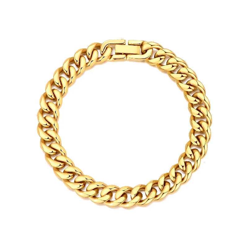 Men's 9mm Gold Plated Stainless Steel 7.5-8.5 Inch Curb Chain Bracelet