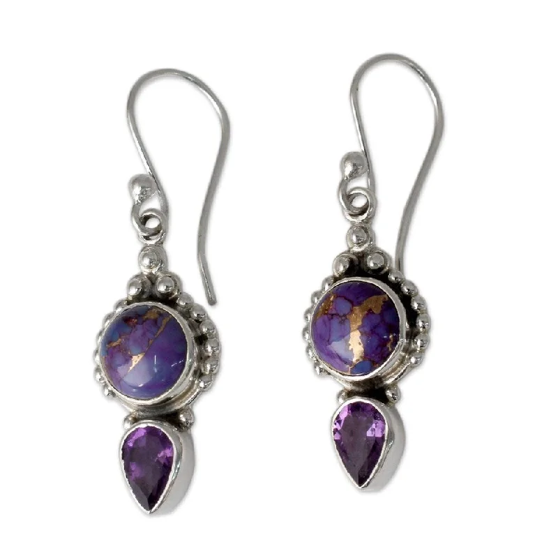 NOVICA Handmade Sterling Silver Vision in Purple Dangling Earrings (India) - 1.6*0.5