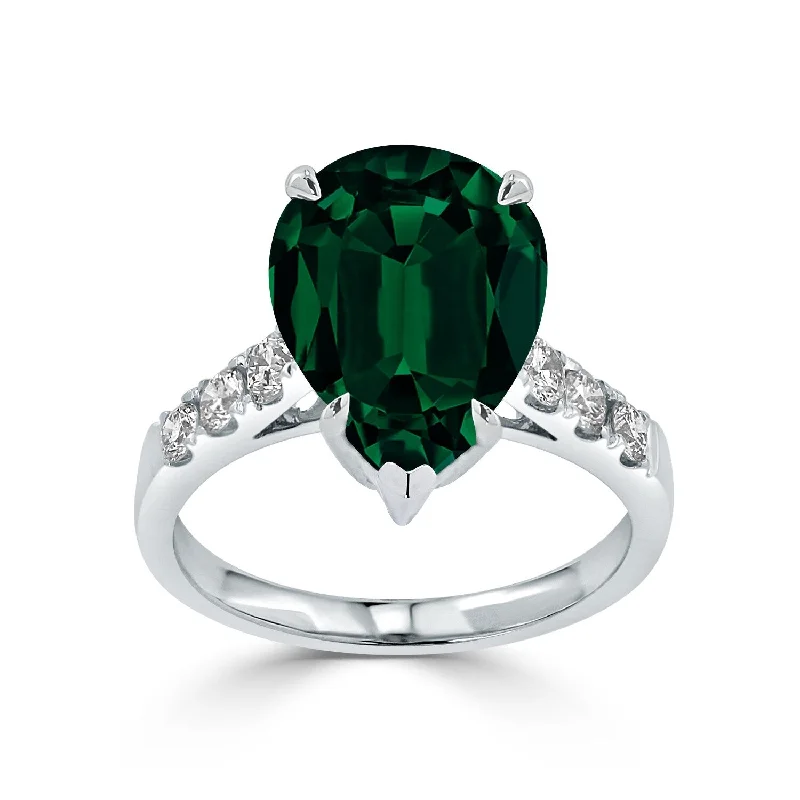 Auriya 4 1/5ct Pear-cut Green Emerald and Diamond Ring 3/8cttw 18K Gold