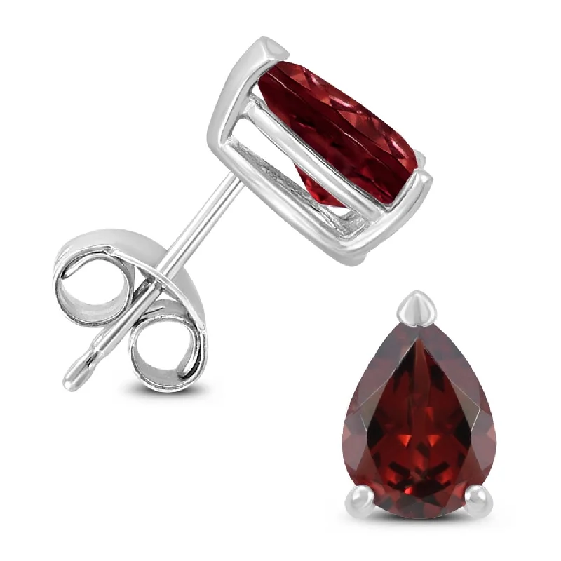 Marquee 14K White Gold 7x5MM Pear Garnet Earrings