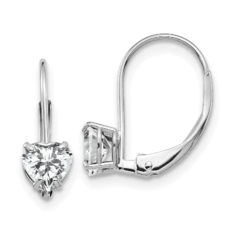 Curata 14k White Gold Polished Leverback 5mm Love Heart CZ Cubic Zirconia Earrings - 17x5mm Wide