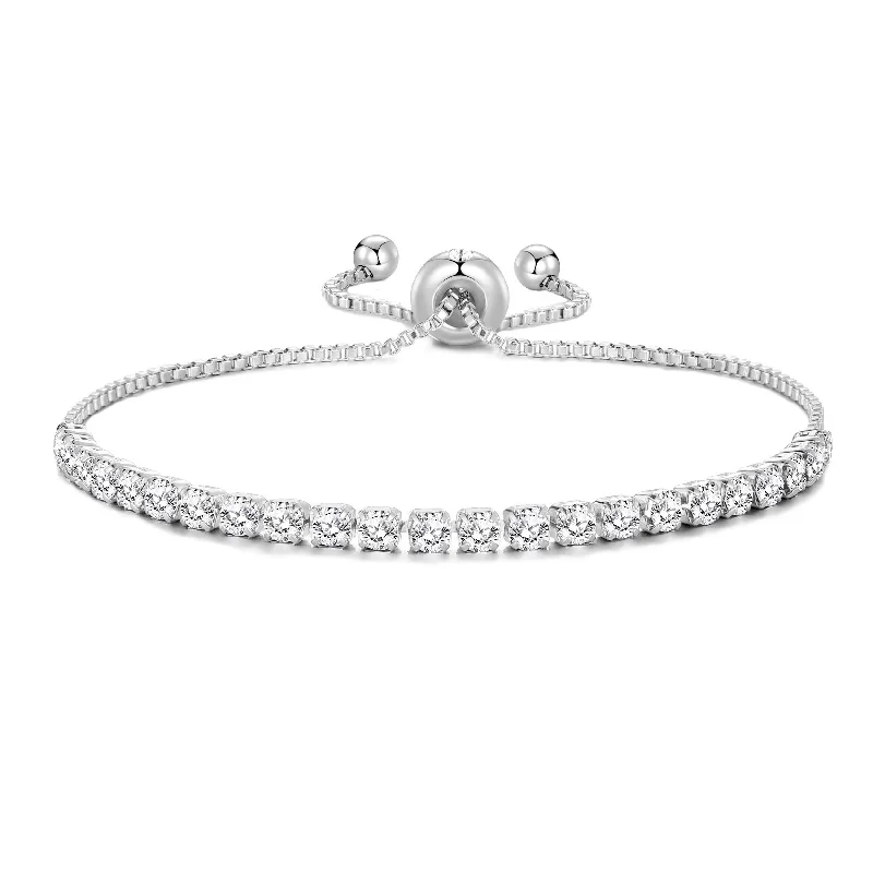 Silver Plated Solitaire Friendship Bracelet Created with Zircondia® Crystals